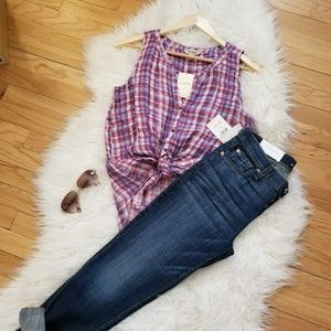 Plaid Button Down Sleevesless Tank Size Small